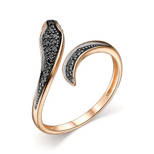 Кольцо змейка с черными бриллиантами